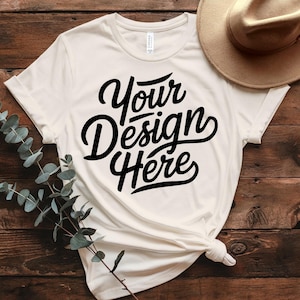 Mockup di maglietta Natural Bella Canvas 3001, bundle di mockup di maglietta, bundle di 3001 Bella Canvas, Flatlay Natural Mockup di maglietta, bundle di mockup di maglietta