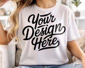 Weißes Bella Canvas 3001 Shirt Mockup, T-Shirt Mockup, 3001 Bella Canvas, weißes Hemd Modell Tucked In Mockup Large Design Bella Canvas Mockup