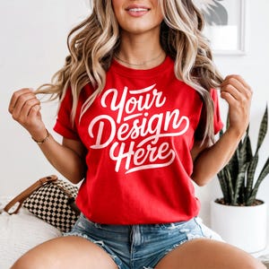 Red Comfort Colors 1717 Mockup, Red T-shirt Mockup, Red Comfort Colors 1717 Model Mockup, Red Shirt Mockup, POD Comfort Colors 1717