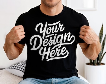 Men's Black Comfort Colors 1717 Mockup, Black T-shirt Mockup, Black Comfort Colors Guy Model Mockup, Black Male Shirt Mockup Comfort Colors