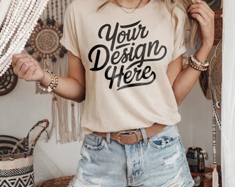 Natural Bella Canvas Mockup, Natural Bella & Canvas 3001 Mockup, Boho Natural Shirt Mockup, Natural Tshirt Mockup, Natural Bella Canvas 3001