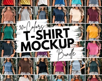 30+ Colors Bella Canvas 3001 Mockups, T-shirt Mockup Bundle, 3001 Bella Canvas Bundle, Model Shirt Mockup, Best Boho T-Shirt Mockup Bundle