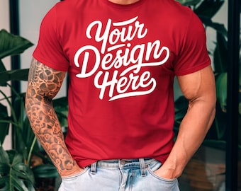 Men's Red Bella Canvas 3001 Mockup, Red T-Shirt Mockup, 3001 Red Shirt Mockup, Men Model Mockup, Red Tee Shirt Mockup, Red T-Shirt Mockup