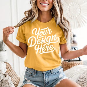 Gold Bella Canvas 3001 T-Shirt Mockup, 3001 Bella Canvas, Shirt Model Mockup T-Shirt Mockup, Bella Canvas Clean T-Shirt Gold Boho Mockup