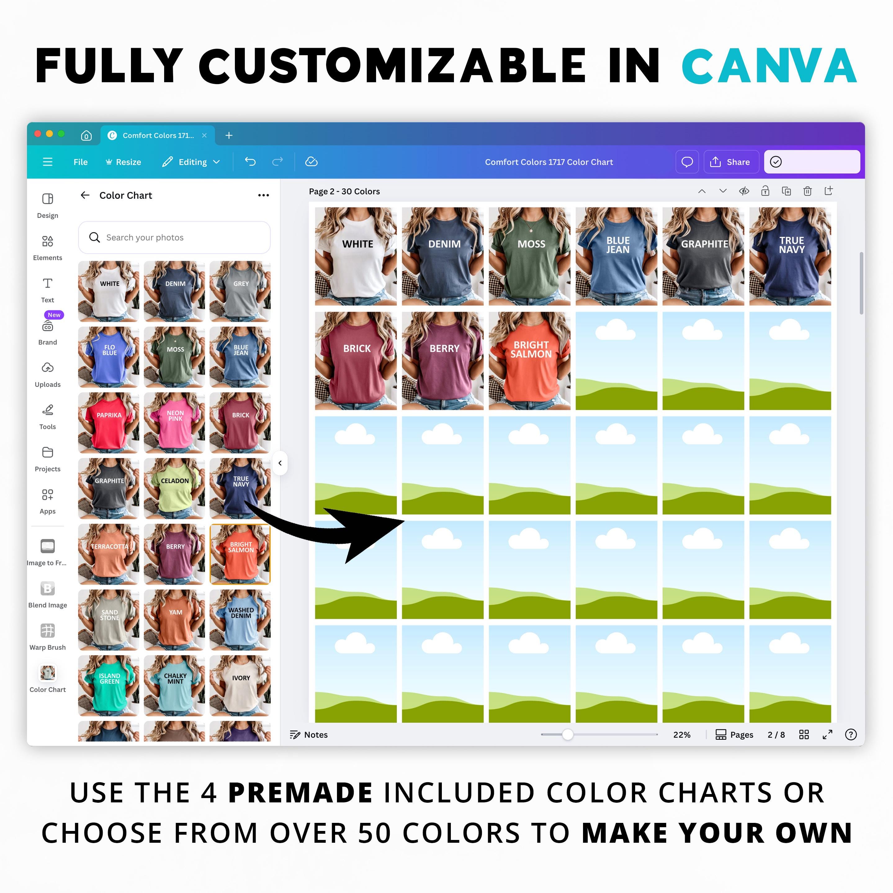 Comfort Colors 1717 Customizable Color Chart, Canva Color Chart Comfort ...