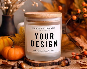 Frosted Glass Candle 11oz Mockup, Fall Candle Mockup, POD Candle Template, Thanksgiving Candle Mockup, Printify Frosted Glass Candle Mockup