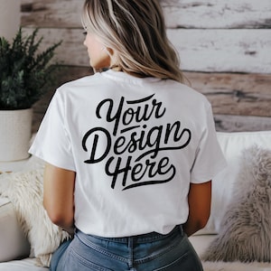 Weißes Bella Canvas 3001 Rücken Mockup, Shirt Mockup, Rückseite Shirt Template, Frauen Shirt Modell Mockup, T-Shirt Rückseite Mockup Bella Canvas T-Shirt