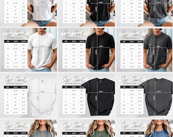 Paquete de 12+ Colores Comfort 1717, Tabla de tallas de camisetas, Tabla de medidas de camisetas planas, Tablas de tallas