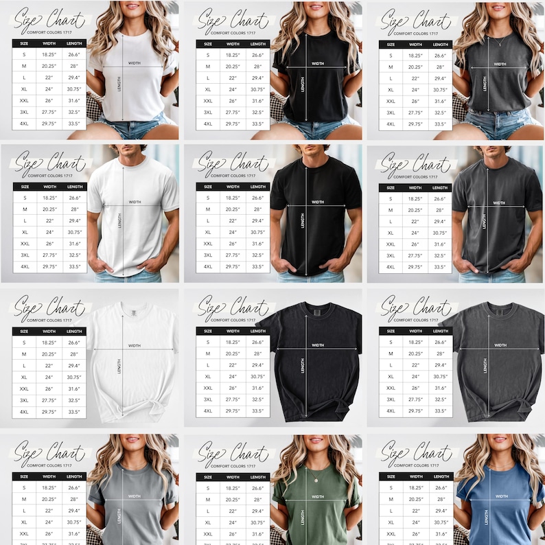 12+ Bella Canvas 3001 Size Chart Bundle, Shirt Sizing Chart Bella Canvas 3001 Bundle, Jersey T-Shirt Measurement Chart, Size Chart Bundle
