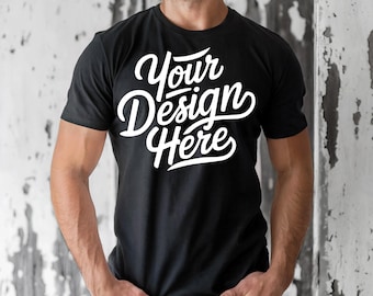 May include: A black t-shirt with the text "Your Design Here" in white lettering.