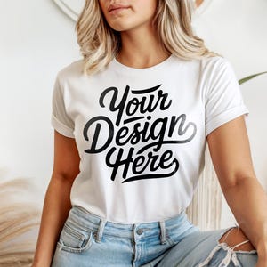 Bella Canvas 3001 White Mockup, BC3001 Trendy Shirt Mock-Up, Simple Blank T-Shirt Mock POD, Female Model Mockup, Bella Canvas T-Shirt Mockup