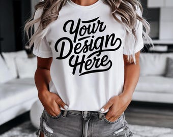 White Bella Canvas 3001 T-Shirt Mockup - Bella Canvas Shirt Mockup - White Shirt Mockups - Shirt Mockup - Tee Mockup - Live Model Mockup
