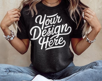 Bella Canvas 3001 Dark Heather Grey Shirt Mockup, 3001 Bella Canvas, Shirt Model Mockup T-Shirt Mockup, Best Bella Canvas Dark Heather Gray