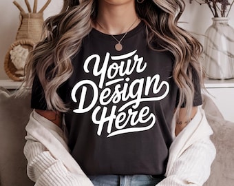 Black Bella Canvas 3001 Mockup, T-shirt Mockup, 3001 Bella Canvas, Shirt Model Mockup, T-Shirt Mockup, Bella Canvas Black Female T-Shirt