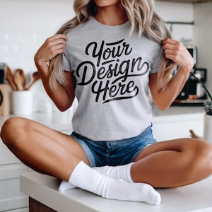 Athletic Heather Grey Bella Canvas 3001 Shirt Mockup, T-shirt Mockup, 3001 Bella Canvas Shirt Model Mockup T-Shirt, Athletic Heather Grey
