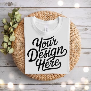 Bella Canvas 3001 vit t-shirtmodell, t-shirtmodellpaket, vikt skjortmodell, flatlay-t-shirtmodell, tom mall för Bella Canvas-skjorta