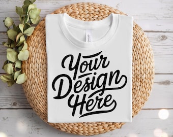 Bella Canvas 3001 White T-Shirt Mockup, Tshirt Mockup Bundle, Folded Shirt Mockup, Flatlay T-Shirt Mockup, Bella Canvas Shirt Blank Template