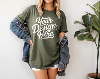 Sage Comfort Colors 1717 Mockup, Sage T-shirt Mockup, Sage Comfort Colors 1717 Model Mockup, Sage Shirt Mockup, High Resolution JPEG