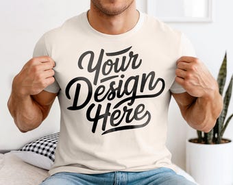 Men's Ivory Comfort Colors 1717 Mockup, Ivory T-shirt Mockup, Ivory Comfort Colors Guy Model Mockup, Ivory Male Shirt Mockup Comfort Colors
