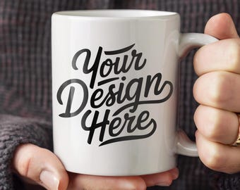 Mug Mockup, 11oz White Coffee Mug, Aesthetic Mug Mockup, Boho Lifestyle Mockup, POD Mug Mockup, Model Mug Mockup, White Coffee Mug Mockup