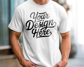 White Comfort Colors C1717 T-Shirt Mockup, T-shirt Mockup, Men's White Shirt Mockup, Comfort Colors White TShirt Mockup, Male Model Mockup