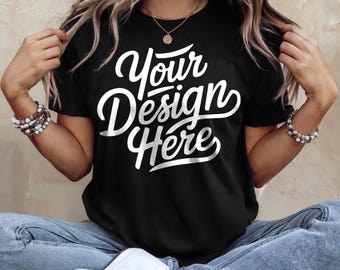 Bella Canvas 3001 Black T-Shirt Mockup, Black T-shirt Mockup, 3001 Bella Canvas, Model Black T-Shirt, Bella Canvas Black T-Shirt Mockup