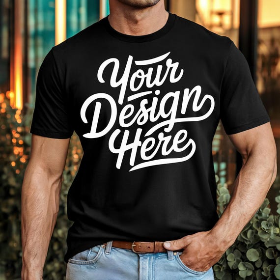 Men's Black Gildan 5000 Mockup, Male T-shirt Mockup, Gildan 5000 Mockup, Shirt Model Mockup T-Shirt Mockup, Black G500 Male T-Shirt Mockup