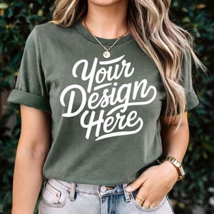 Military Green Bella Canvas 3001 Mockup, Green T-shirt Mockup, 3001 Military Green Shirt Mockup, Shirt Model Mockup Military Green Mockup