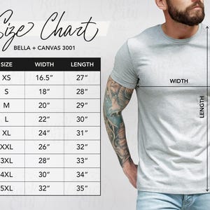 Men&#39;s Bella Canvas 3001 Size Chart, T-Shirt Sizing Chart Bella Canvas 3001, Unisex Jersey TShirt Measurement Chart, BC 3001 Gray Size Chart