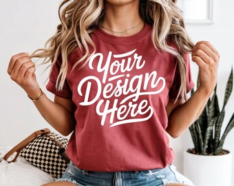 Crimson Comfort Colors 1717 Mockup, Crimson T-shirt Mockup, Comfort Colors 1717 Model Mockup, Crimson Shirt Mockup, Red Comfort Colors 1717