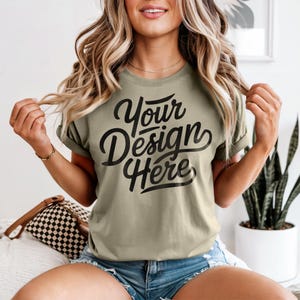 Khaki Comfort Colors 1717 Mockup, Khaki T-shirt Mockup, Khaki Comfort Colors 1717 Model Mockup, Khaki Shirt Mockup, POD Comfort Colors 1717