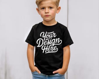 Black Bella Canvas 3001T Kids T-Shirt Mockup, Boy T-Shirt Mockup, Kid Model T-Shirt Template, T-Shirt Mockup, Bella Canvas T-Shirt Mockup