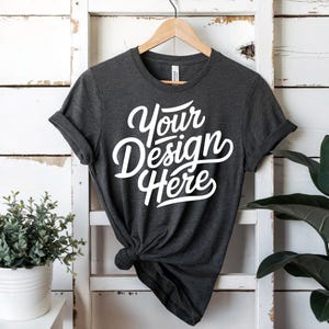 Dark Gray Bella Canvas 3001 Mockup, T-shirt Mockup, Hanging Shirt Mockup T-Shirt Mockup, Bella Canvas TShirt, Dark Gray Heather Shirt Mockup
