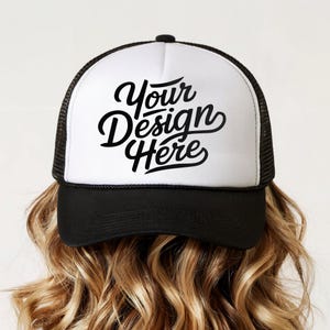 Trucker Cap Mockup, Printify Otto Foam Black Trucker Hat Mockup, Mesh Hat Mockup, Black White Trendy Mockup, Best POD Custom Foam Hat Mockup