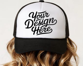 Trucker Cap Mockup, Printify Otto Foam Black Trucker Hat Mockup, Mesh Hat Mockup, Black White Trendy Mockup, Best POD Custom Foam Hat Mockup