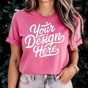Charity Pink Bella Canvas 3001 Mockup, Charity Pink T-shirt Mockup, 3001 Charity Pink BC Mockup, Charity Pink Bella Canvas T-Shirt Mockup