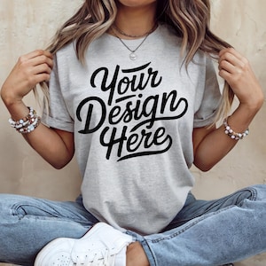 Athletic Heather Grey Bella Canvas 3001 T-Shirt Mockup, Bella Canvas Athletic Heather Shirt Mockup - Athletic Heather Gray Tee Shirt Mockup