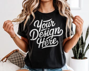 Black Comfort Colors 1717 Mockup, Black T-shirt Mockup, Black Comfort Colors 1717 Model Mockup, Black Shirt Mockup, POD Comfort Colors 1717