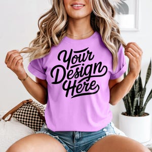 Neon Violet Comfort Colors 1717 Mockup, Neon Pink T-shirt Mockup, Neon Violet Comfort Colors 1717 Model Mockup, Violet Comfort Colors Shirt