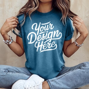 Heather Deep Teal Bella Canvas 3001 T-Shirt Mockup, Bella Canvas Heather Deep Teal Shirt Mockup, Heather Deep Teal T-Shirt Mockup, Teal Tee