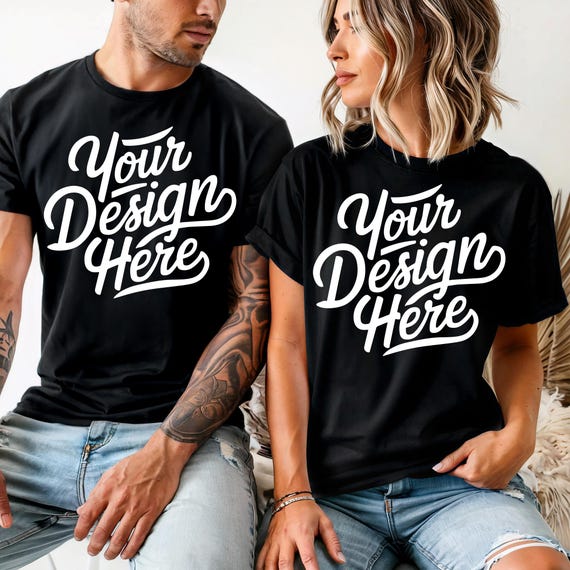 Bella Canvas 3001 Couples Black Shirt Mockup, Man and Woman T-shirt Mockup, 3001 Bella Canvas, Model T-Shirt Mockup, Couples Bella Canvas