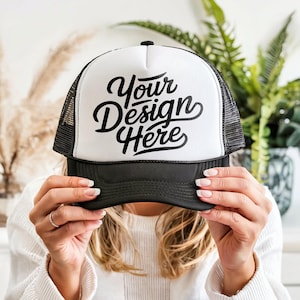 Foam Trucker Cap Mockup, Printify Otto Foam Black Trucker Hat Mockup, Mesh Hat Mockup, Black White Trendy Mockup, Best POD Custom Hat Mockup