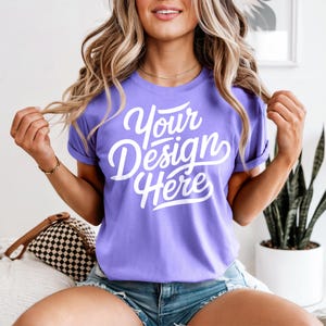 Violet Comfort Colors 1717 Mockup, Violet T-shirt Mockup, Violet Comfort Colors 1717 Model Mockup, Purple Shirt Mockup, POD Comfort Colors