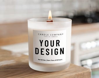 Frosted Glass Candle 11oz Mockup, Custom Candle Mockup, POD Candle Template, Wooden Wick Candle Mockup, Printify Frosted Glass Candle Mockup