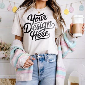 White Bella Canvas 3001 Easter T-shirt Mockup, White T-shirt Mockup, Easter Model Shirt Mockup, Easter T-Shirt Mockup, Easter T-Shirt Mockup