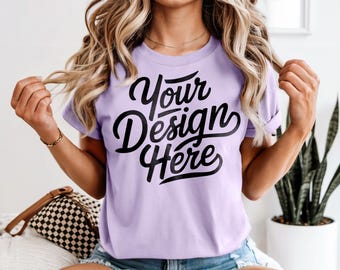 Orchid Comfort Colors 1717 Mockup, Orchid T-shirt Mockup, Orchid Comfort Colors 1717 Model Mockup, Orchid POD Shirt Mockup Purple Shirt 1717