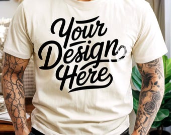 Ivory Comfort Colors C1717 T-Shirt Mockup, T-shirt Mockup, Men's Ivory Indoor Mockup, Comfort Colors Ivory TShirt Mockup, Male Model Mockup