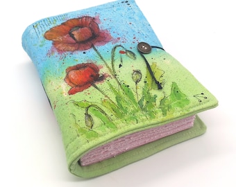 Poppies, Handmade journal, original Art on Canvas, poppy flower notebook, kreativlink, painted book