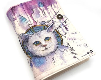 Cat from Space, handmade journal, original art, painted, science fiction, whimsical animal