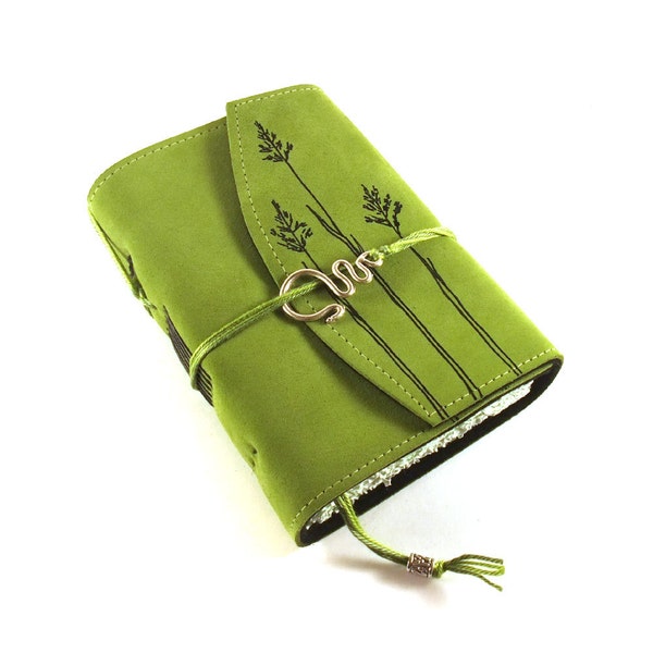 Leather journal, Green, Notebook, GRASSES